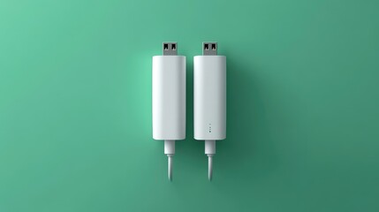Poster - Compact wall charger with dual fast-charging ports, displayed on a green background, symbolizing high-speed power solutions
