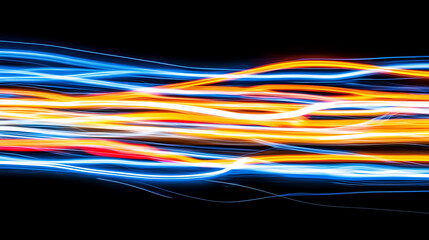 Poster - Vibrant Abstract Light Trails Energetic Motion Streaks Against Dark Backdrop Artistic Lines Illumination