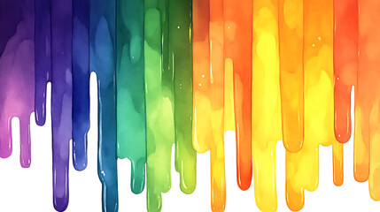 Poster - Vibrant Flowing Rainbow Watercolor Drips on a White Backdrop Abstract Art Illustration
