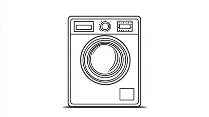 Poster - Washing machine line drawing, home appliance, laundry, clean, white background, for appliance manuals