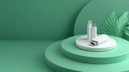 Poster - Fast wall adapter with USB-C and USB-A ports, placed on a green background, symbolizing versatile charging technology