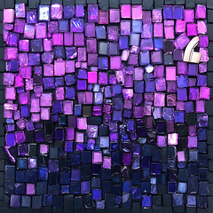 Poster - Violet Gradient Mosaic Wall Art Unique Textural Display of Glass Cubes Square Design and Golden Accent