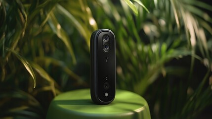 Poster - High-resolution webcam with autofocus technology, positioned on a green background, perfect for online streaming and communication