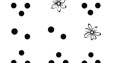Poster - Whimsical Floral Pattern featuring Black Dots in Clusters Arranged Geometrically on a White Background