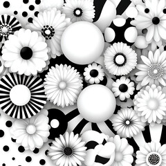Poster - Whimsical Floral Arrangement with Spheres in Monochrome a Geometric Garden Composition