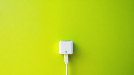 Poster - High-speed wall charger with a compact design, positioned on a bright green backdrop, representing rapid charging technology