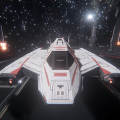 Poster - White Starfighter Cockpit View in Hangar Among Distant Stars Sci Fi Scene Fantastic Spacecraft