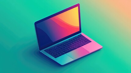 Poster - Laptop with a modern design, backlit keyboard, and large trackpad, displayed on a green background, representing seamless productivity