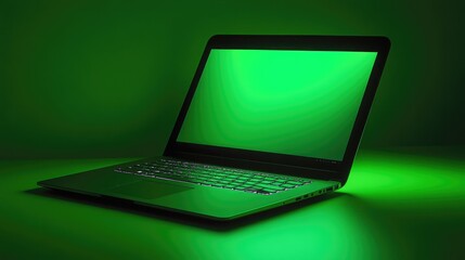 Poster - Laptop with a modern design, backlit keyboard, and large trackpad, displayed on a green background, representing seamless productivity