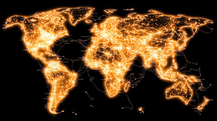 Poster - world map illuminated networks connections visualization of global connectivity and infrastructure