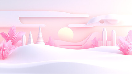 Poster - Serene sunset over abstract landscape digital art creation tranquil environment pastel color palette