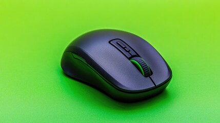 Poster - Portable travel wireless mouse with an ultra-compact shape, displayed on a green backdrop, representing mobile-friendly design