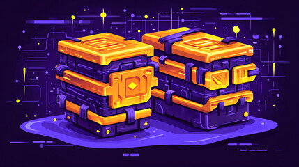 Poster - Futuristic digital storage containers virtual space graphic design tech environment low angle view innovation concept