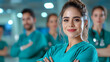 © bcendet - Medical team standing smiling in a clinic. Health staff is blurred background