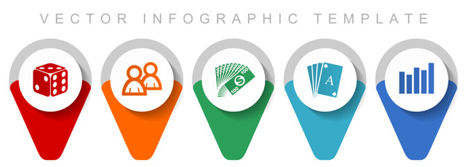 Poster - Casino pointer collection, miscellaneous icons such as dice, playing cards and money, flat design vector infographic template in eps 10