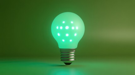 Poster - Smart LED light bulb with app-controlled color-changing features, glowing on a green backdrop