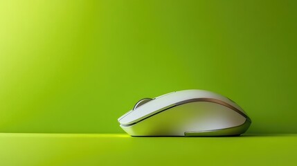 Poster - Ultra-thin wireless mouse with a metallic finish, displayed on a bright green backdrop, representing modern office gadgets