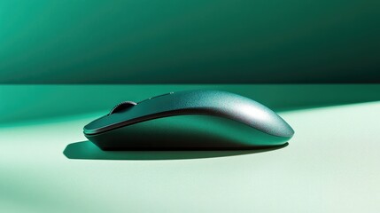 Poster - Ultra-thin wireless mouse with a metallic finish, displayed on a bright green backdrop, representing modern office gadgets
