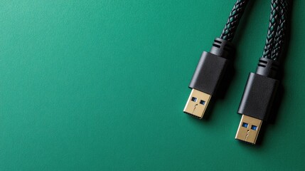 Poster - USB-C fast-charging cable with braided design, placed on a green backdrop, symbolizing durability and efficiency