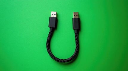 Poster - USB-C fast-charging cable with braided design, placed on a green backdrop, symbolizing durability and efficiency