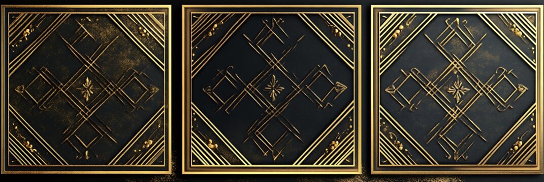 Luxurious Gold and Black Wedding Cards with Geometric Borders