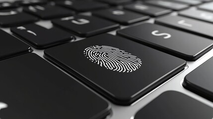 Poster - Wireless keyboard with a fingerprint authentication scanner, placed on a white background, symbolizing security and convenience