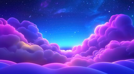 Poster - A vibrant, dreamy sky filled with colorful clouds under a starry backdrop, creating a serene and magical atmosphere.