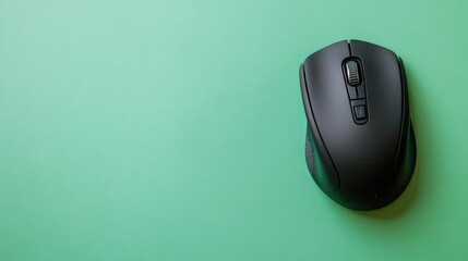 Poster - Wireless mouse with a smart fingerprint authentication feature, placed on a green background, showcasing security-focused accessories