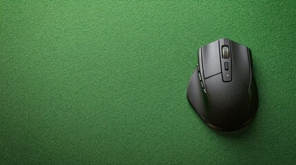 Poster - Wireless mouse with a smart fingerprint authentication feature, placed on a green background, showcasing security-focused accessories