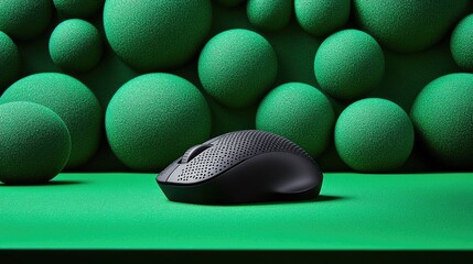 Poster - Wireless mouse with interchangeable side grips, displayed on a green backdrop, showcasing customizable comfort