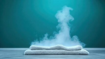 Poster - Cozy Plush Rug with Dreamy Smoke Effect on Vibrant Teal Background