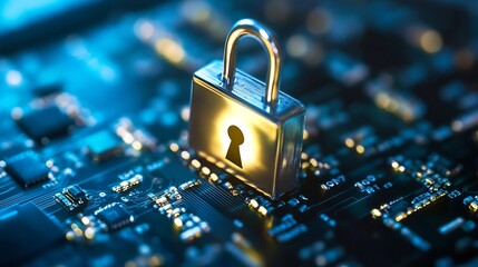 Leinwandbilder - High detailed digital lock over a circuit board showcasing cybersecurity concepts and technology innovation : Generative AI