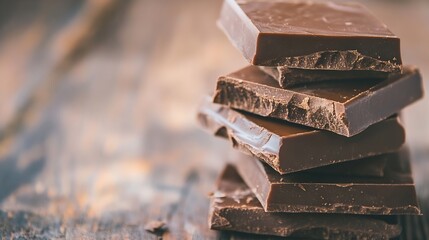 Poster - Delicious stacked chocolate pieces on a rustic surface inviting indulgence and sweetness for dessert lovers : Generative AI