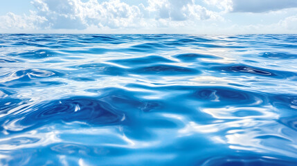 Wall Mural - wavy blue ocean surface reflects light with clouds in the sky. relaxing travel