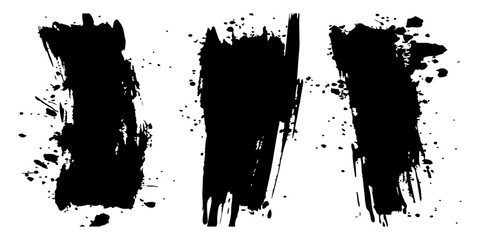 Sticker - Abstract black ink splashes and grungy brush strokes vector set on a white background