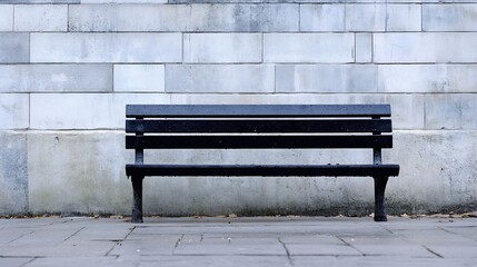 Poster - Empty black park bench against a textured concrete wall inviting solitude and reflection : Generative AI