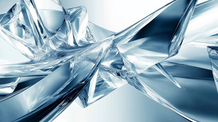 Poster - Abstract glass reflections in cool tones create a mesmerizing display of light and shape