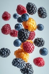 Wall Mural - Close-up of a colorful assortment of berries and fruit, emphasizing their freshness and vibrancy.