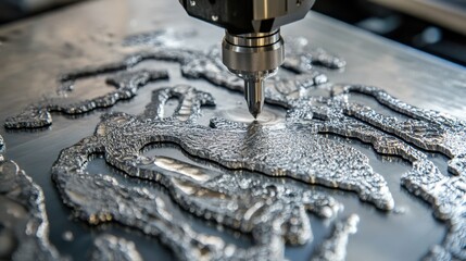 Poster - A close-up macro shot of a CNC laser cutter engraving a precise design on aluminum.