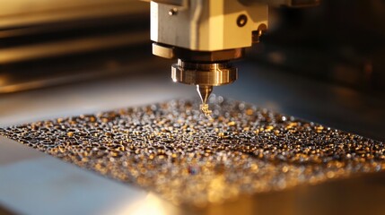 Poster - A close-up of an advanced CNC laser cutter producing intricate filigree metalwork.