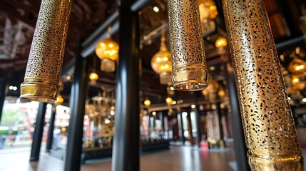 Aufkleber - Intricate golden lanterns hanging in a traditional market showcasing exquisite craftsmanship and design : Generative AI