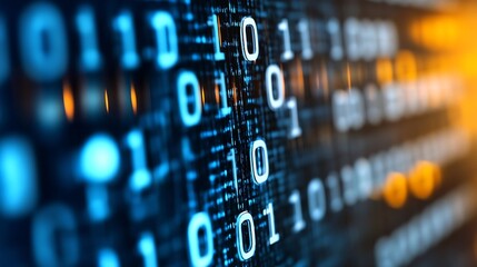 Fototapete - Abstract representation of binary code with glowing digits in a technologydriven digital space : Generative AI