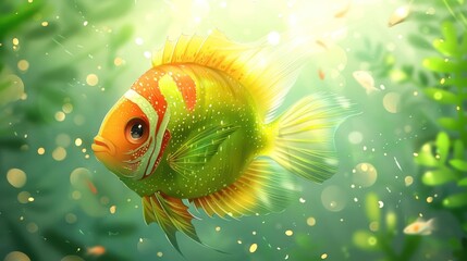 Poster - A vibrant, colorful fish swimming through a serene underwater environment.