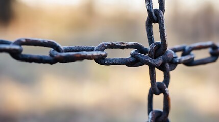 Poster - Rusty chain links intertwined showcasing the weathered beauty of aged metal in natural light : Generative AI