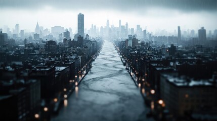 Poster - Acid rain climate change idea. A stunning view of a city skyline over a river, capturing the essence of urban life.