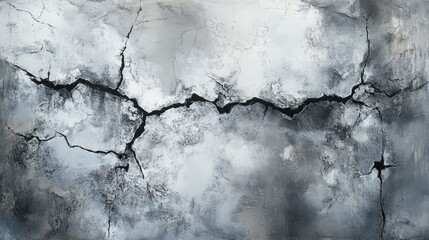 Wall Mural - Abstract cracked surface, monochrome, grayscale, weathered texture, rustic, dramatic, rugged wall, aged concrete effect