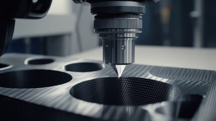 Poster - A high-tech CNC laser cutting machine producing clean edges on a carbon fiber sheet.