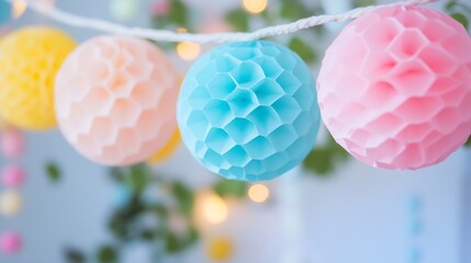 Aufkleber - Whimsical Honeycomb Decorations in Pastel Colors Creating a Festive Vibe : Generative AI