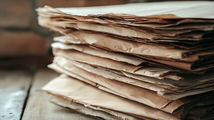 Aufkleber - Neatly stacked old papers forming an intriguing texture against a rustic backdrop : Generative AI