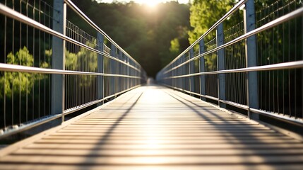 Aufkleber - Perspective View of Wooden Bridge in Nature with Sunlight : Generative AI